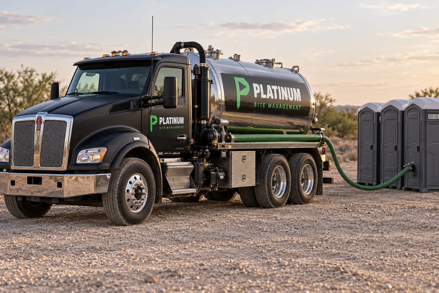 Pump truck servicing portable toilets